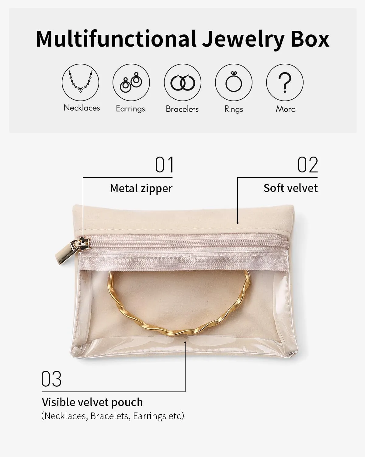 Vlando Travel Jewelry Organizer korupussit, samettivuori